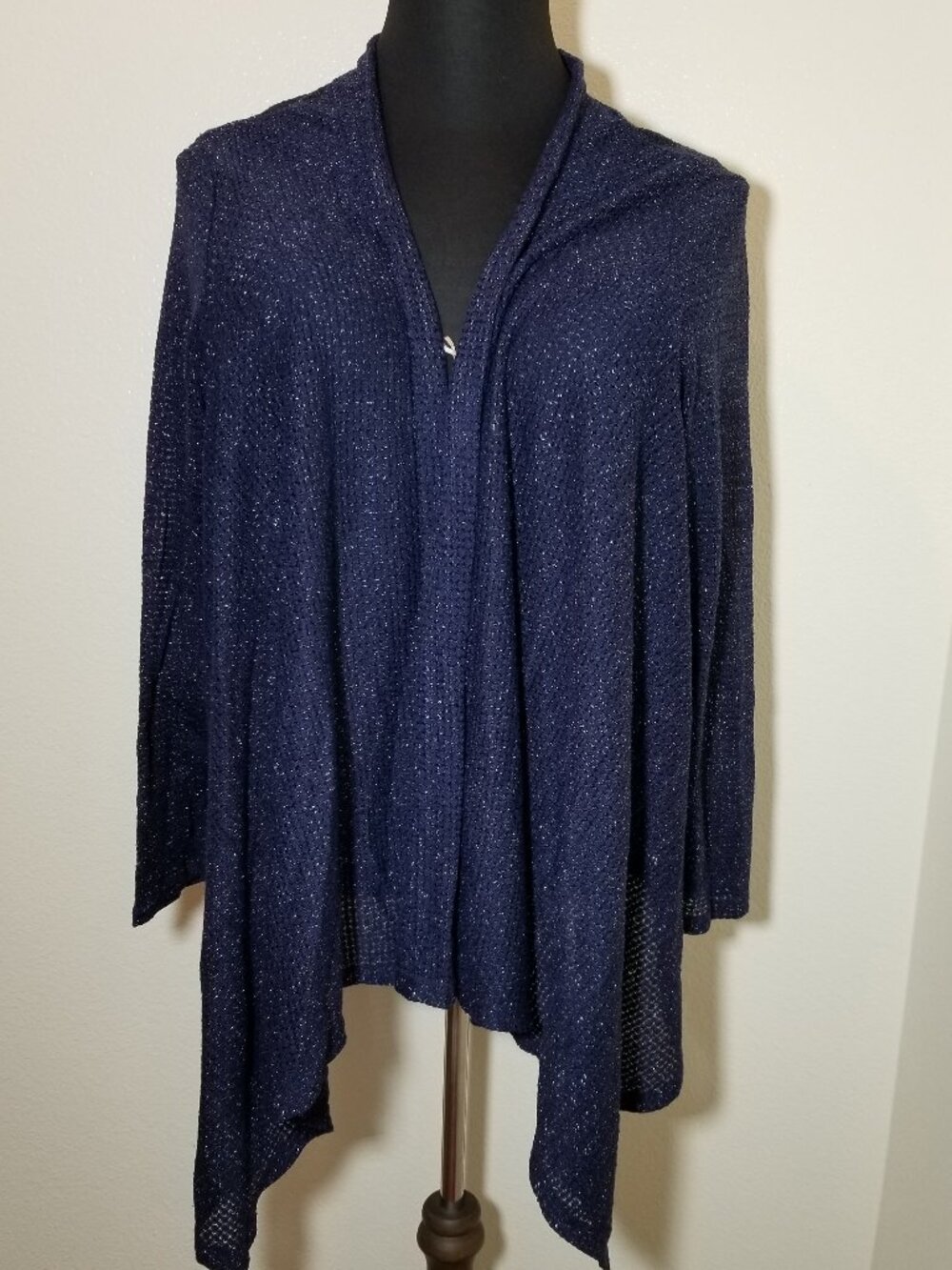 Lane Bryant Womens Sz‎ 26/28 Blue Silver Open Shrug Sweater Boho Retro Hippie